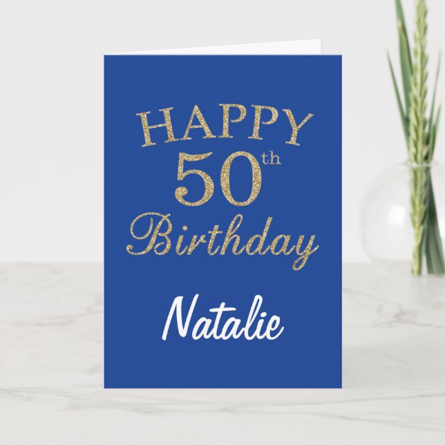 Carte Parties scintillant bleue et or 50e Anniversaire C (Devant)