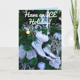 Carte Parties scintillant bleue et patins à glace fourru