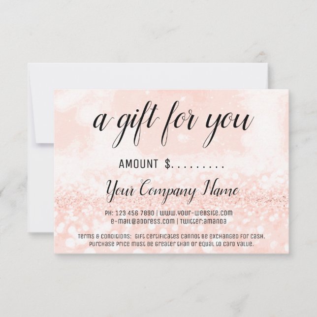 Carte Parties scintillant Blush de certificat cadeau d'e (Devant)