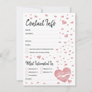 Carte Parties scintillant coeur rose lèvres Coordonnées 