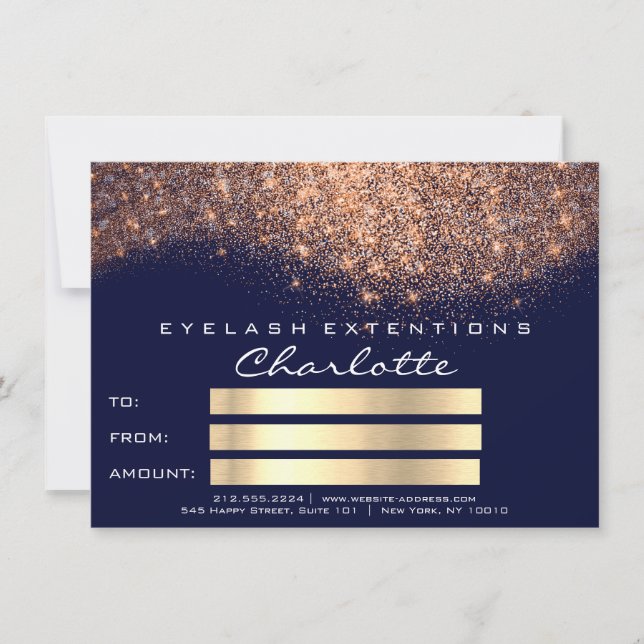 Carte Parties scintillant Cuivre bleu marine certificat  (Devant)