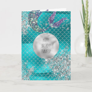 Carte Parties scintillant d'argent Aqua Mermaid