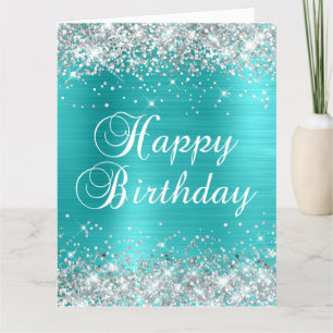 Carte Parties scintillant d'argent bleu turquoise Gros a