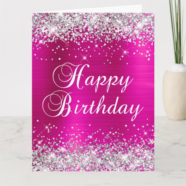 Carte Parties scintillant d'argent Hot rose Foil Gros an (Devant)