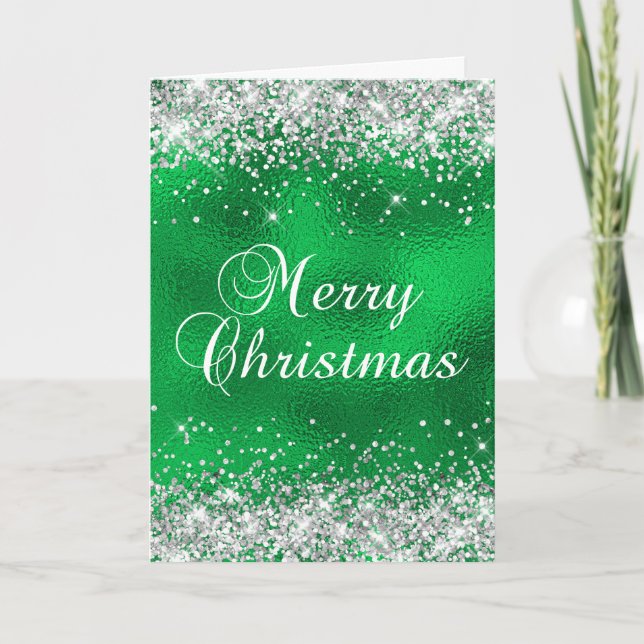 Carte Parties scintillant d'argent huile de verre vert J (Devant)