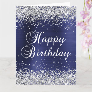 Carte Parties scintillant d'argent Marine Bleu Grand Joy