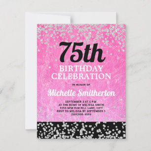 Carte Parties scintillant d'argent rose noir Adulte 75e