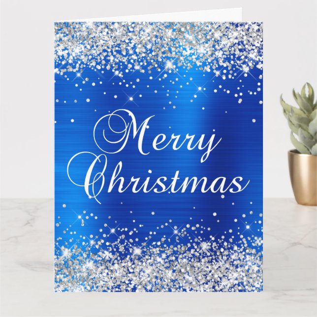 Carte Parties scintillant d'argent Royal Blue Foil Big J (Petite plante)