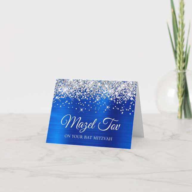 Carte Parties scintillant d'argent Royal Blue Mazel Bat  (Devant)