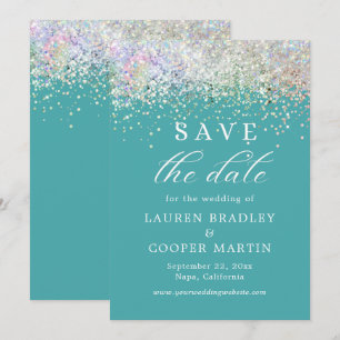 Carte Parties scintillant de luxe turquoise Mariage Enre