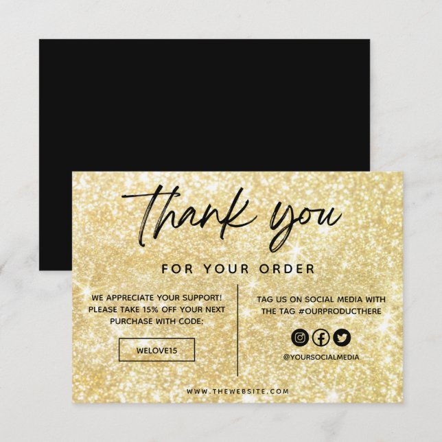 Carte Parties scintillant de Merci Or Faux (Devant / Derrière)