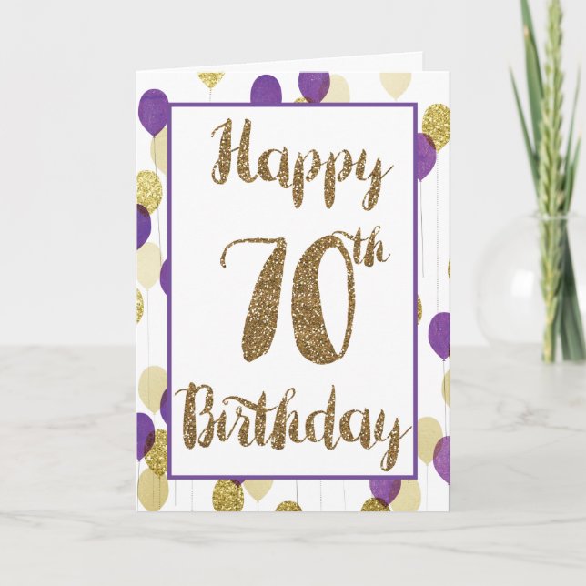 Carte Parties scintillant d'or Ballons violets Joyeux 70 (Devant)