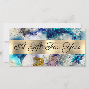 Carte Parties scintillant d'or bleu aquarelle certificat