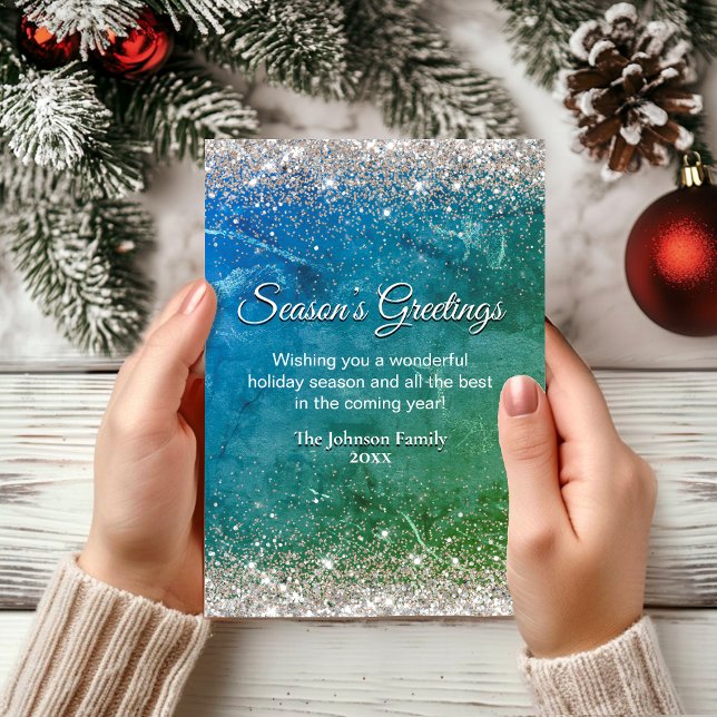 Carte Parties scintillant d'or bleu vert chic Noël nouve (Créateur téléchargé)