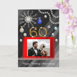 Carte Parties scintillant d'or Diamond Gem 60e anniversa