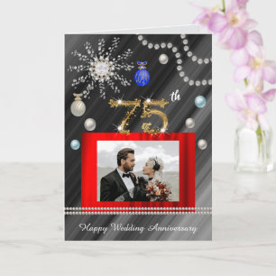 Carte Parties scintillant d'or Diamond Gem 75e anniversa