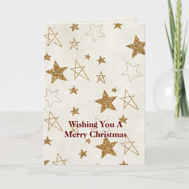 Carte Parties scintillant d'or Étoiles Noël (Devant)