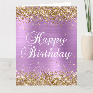 Carte Parties scintillant d'or Lavender Foil Gros annive