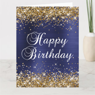 Carte Parties scintillant d'or Marine Bleu Grand Joyeux 