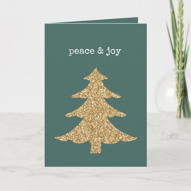 Carte Parties scintillant d'or Noël Arbre pin Vert Paix (Devant)