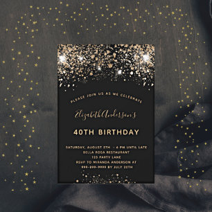 Carte Parties scintillant d'or noir d'anniversaire brill