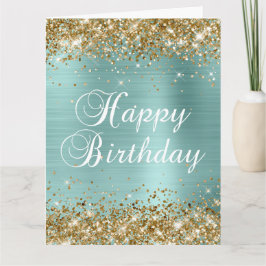 Carte Parties scintillant d'or Pale Turquoise Gros anniv