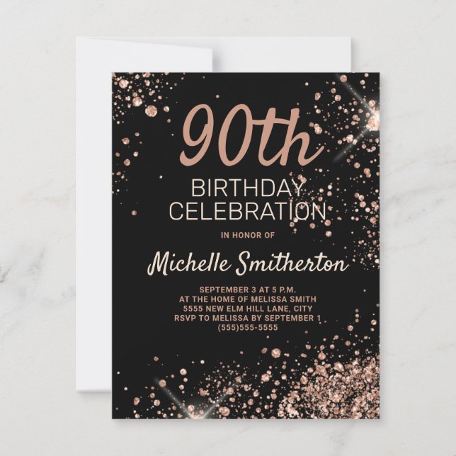 Carte Parties scintillant d'or rose Black Glitz Glam 90e (Devant)