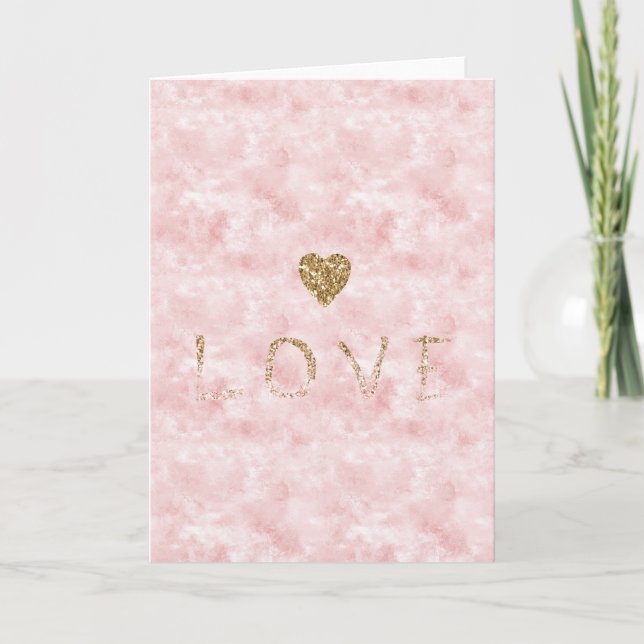 Carte Parties scintillant d'or rose Coeur d'amour (Devant)