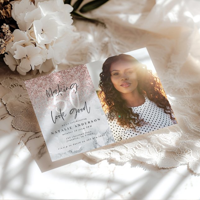 Carte Parties scintillant d'or rose moderne 50e annivers (Créateur téléchargé)