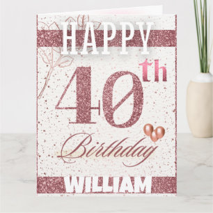 Carte Parties scintillant d'or Rose personnalisé 40e ann