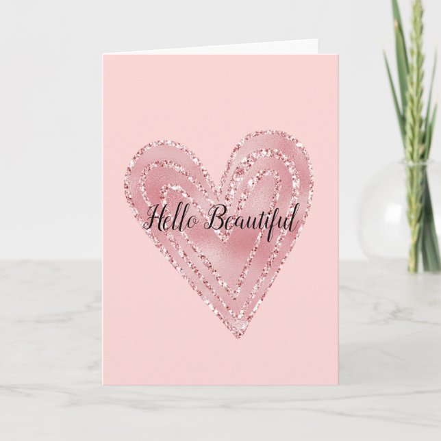 Carte Parties scintillant d'or rose vif Coeur brillant (Devant)