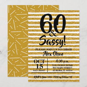 Carte Parties scintillant d'or Stripe60e anniversaire In