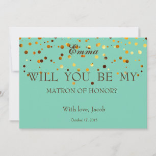 Carte Parties scintillant d'or vert MATRON D'HONNEUR