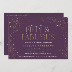 Carte Parties scintillant dorée violet 50 et fabuleuse f
