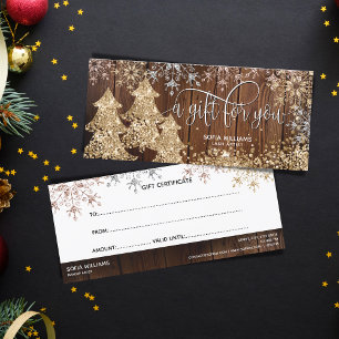 Carte Parties scintillant en bois rustique Snowflakes