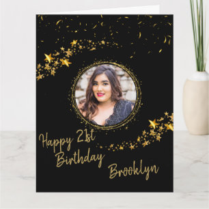 Carte Parties scintillant en noir et or confetti photo a