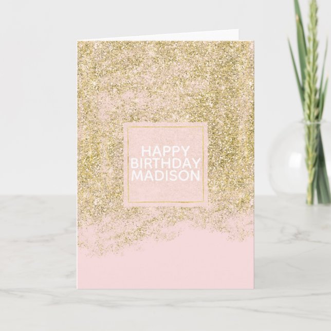 Carte Parties scintillant Gold Faux rose pâle étincelle (Devant)
