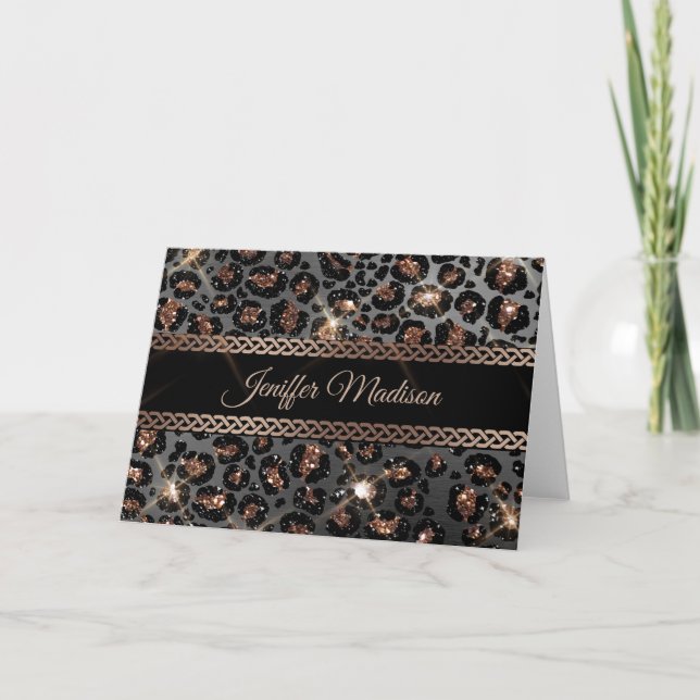 Carte Parties scintillant Leopard Black Gold personnalis (Devant)