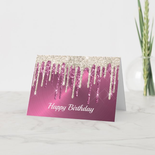 Carte Parties scintillant moderne en métal rose beige Dr (Devant)