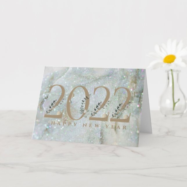 Carte Parties scintillant moderne Marbre Bonne année 202 (Petite plante)