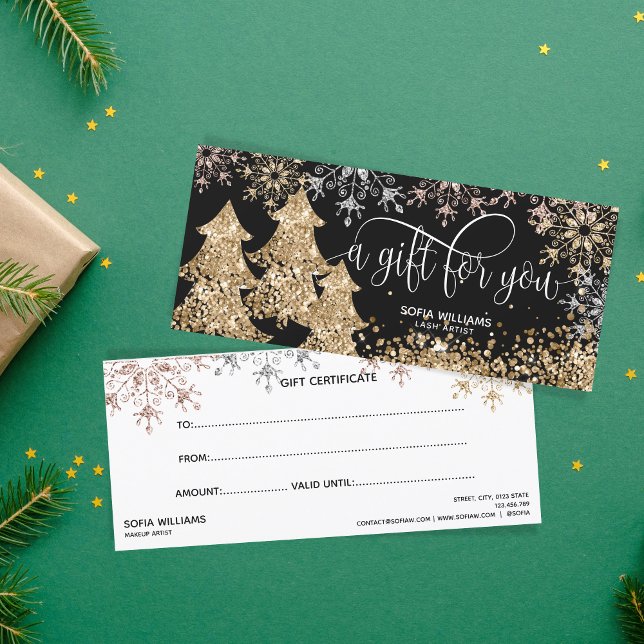 Carte Parties scintillant moderne Noël Arbre de neige Fl (Créateur téléchargé)