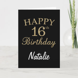 Carte Parties scintillant Noir et Or 16e Anniversaire Ca