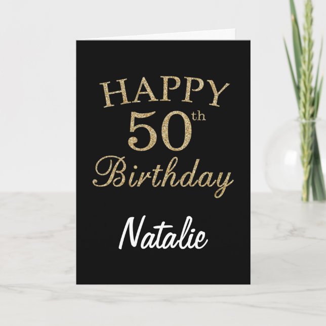 Carte Parties scintillant Noir et Or 50e Anniversaire Ca (Devant)