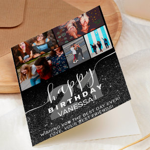Carte Parties scintillant noire ombre chic grille photos