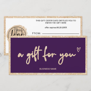 Carte Parties scintillant or logo de la prune coeur cert