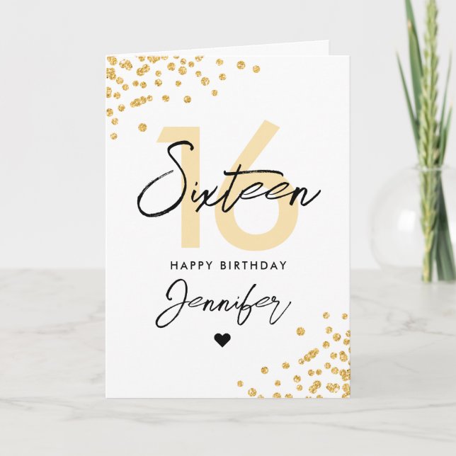 Carte Parties scintillant Or moderne Photo Sweet 16 Anni (Devant)