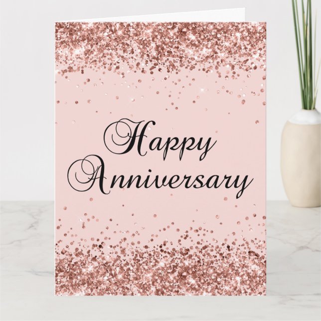 Carte Parties scintillant or rose Blush heureux annivers (Devant)