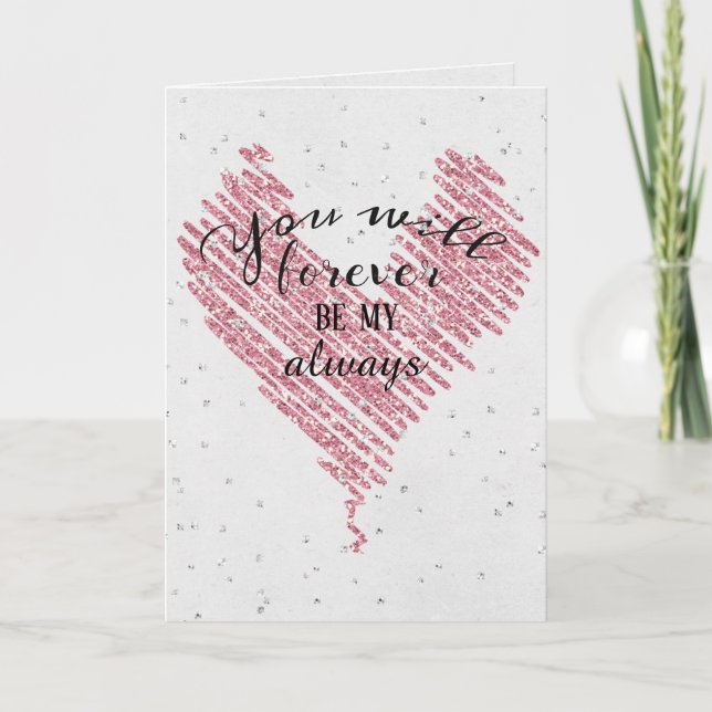 Carte parties scintillant rose anniversaire coeur amoure (Devant)