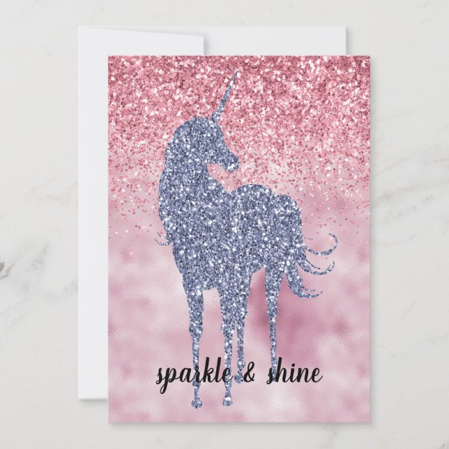Carte Parties scintillant rose brillant violet Unicorne (Devant)