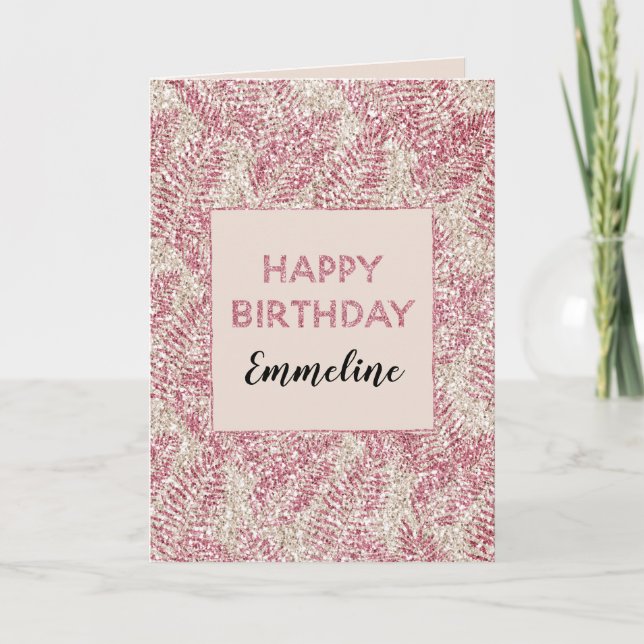Carte Parties scintillant rose crème Glitz Feuilles trop (Devant)